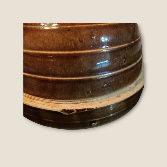 Handmade Brown Stoneware Mixing Bowl 9" Diameter 4.5" Height Ribbed Design Made - Picture 10 of 10